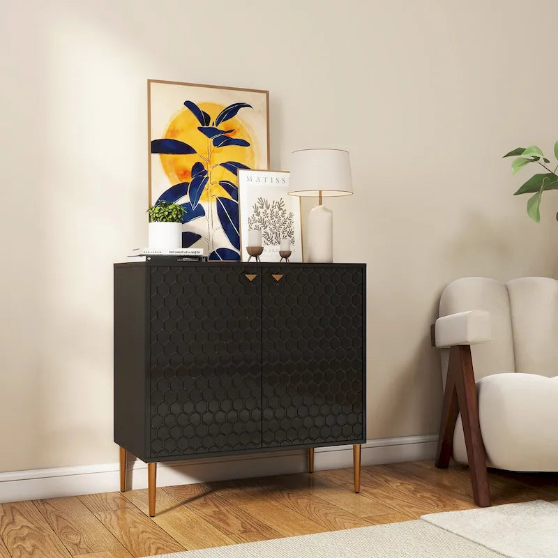 Aufbewahrungsschrank mit 2 Türen, verstellbarem Einlegeboden und goldfarbenen Metallbeinen, modernes Sideboard