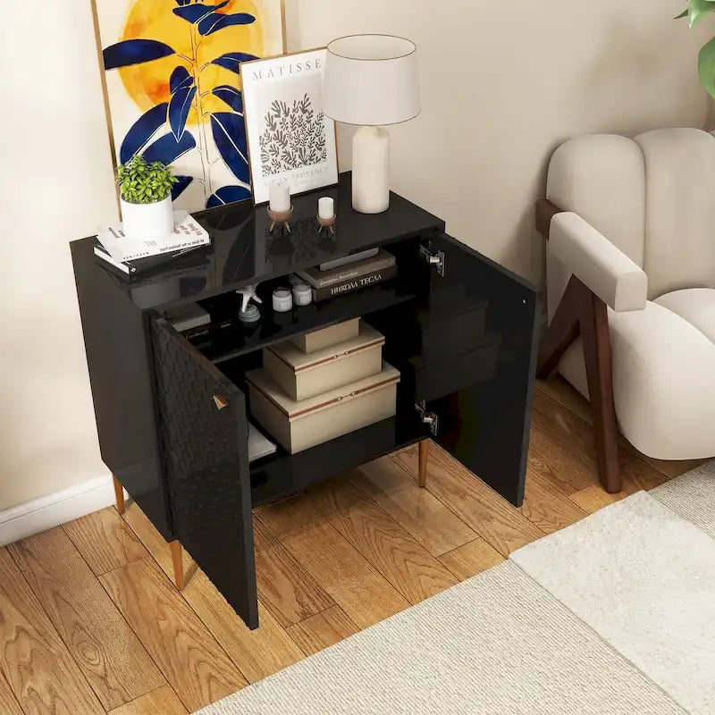 Aufbewahrungsschrank mit 2 Türen, verstellbarem Einlegeboden und goldfarbenen Metallbeinen, modernes Sideboard