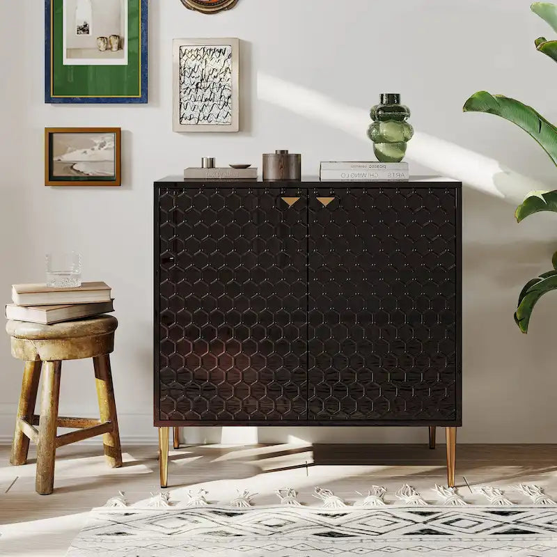 Aufbewahrungsschrank mit 2 Türen, verstellbarem Einlegeboden und goldfarbenen Metallbeinen, modernes Sideboard
