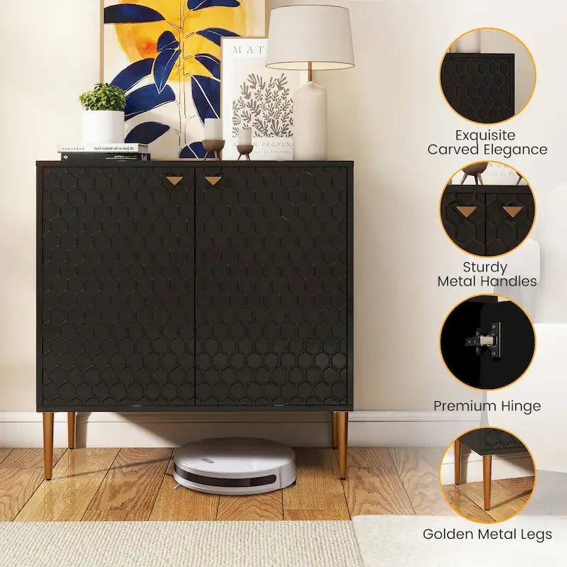 Aufbewahrungsschrank mit 2 Türen, verstellbarem Einlegeboden und goldfarbenen Metallbeinen, modernes Sideboard