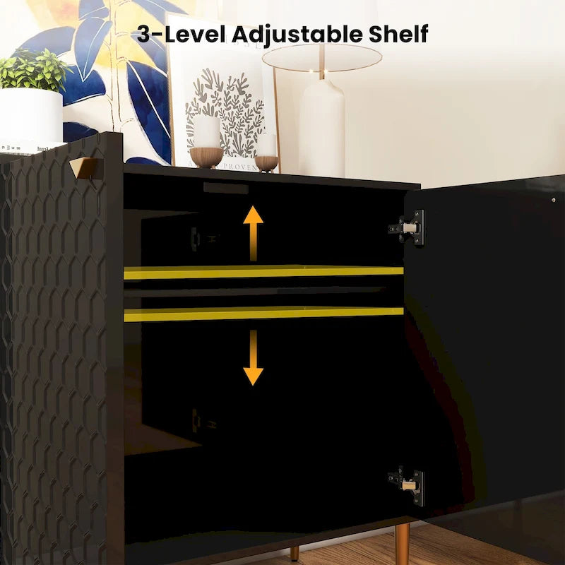 Aufbewahrungsschrank mit 2 Türen, verstellbarem Einlegeboden und goldfarbenen Metallbeinen, modernes Sideboard
