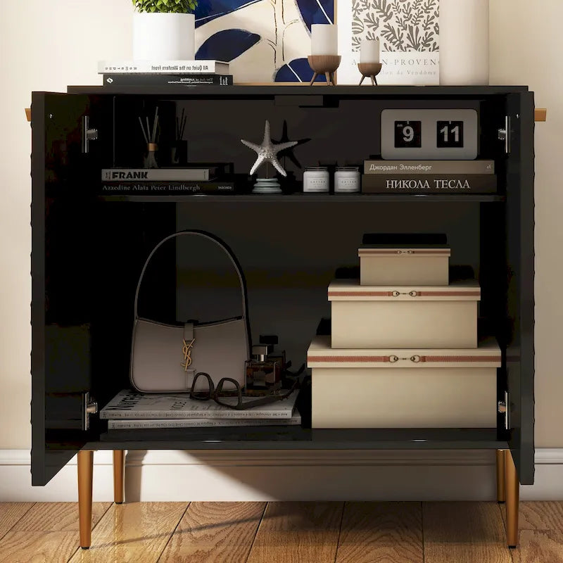 Aufbewahrungsschrank mit 2 Türen, verstellbarem Einlegeboden und goldfarbenen Metallbeinen, modernes Sideboard