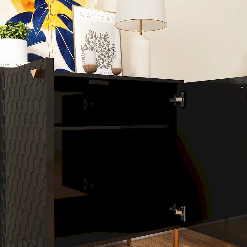 Aufbewahrungsschrank mit 2 Türen, verstellbarem Einlegeboden und goldfarbenen Metallbeinen, modernes Sideboard