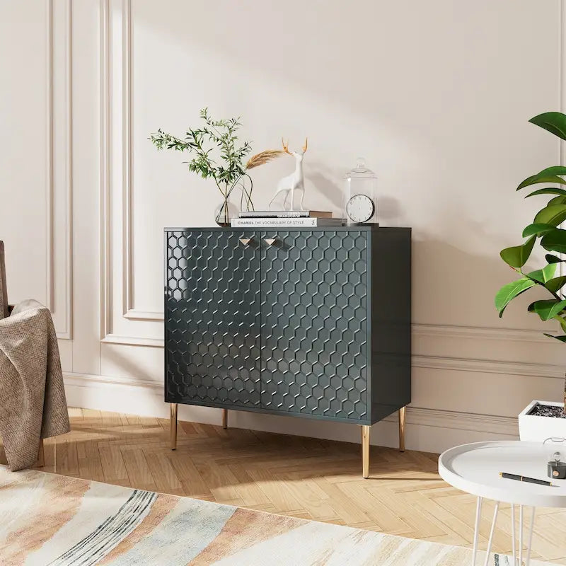 Aufbewahrungsschrank mit 2 Türen, verstellbarem Einlegeboden und goldfarbenen Metallbeinen, modernes Sideboard