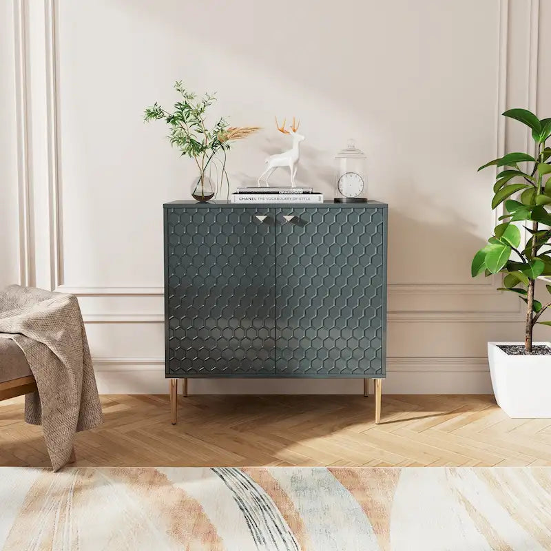 Aufbewahrungsschrank mit 2 Türen, verstellbarem Einlegeboden und goldfarbenen Metallbeinen, modernes Sideboard