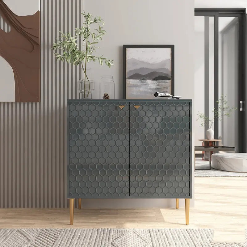 Aufbewahrungsschrank mit 2 Türen, verstellbarem Einlegeboden und goldfarbenen Metallbeinen, modernes Sideboard