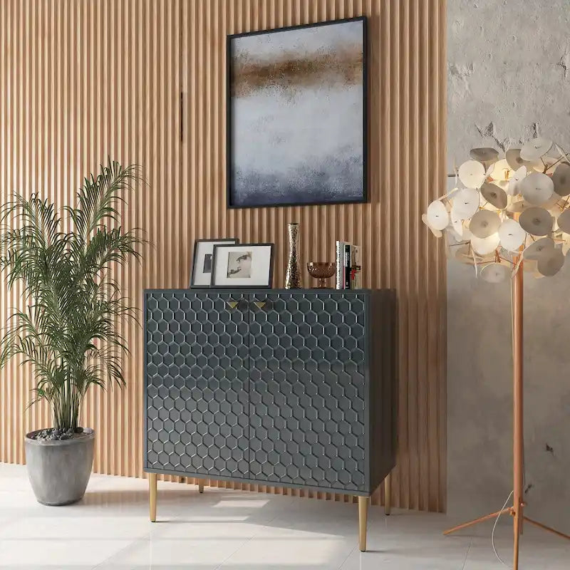 Aufbewahrungsschrank mit 2 Türen, verstellbarem Einlegeboden und goldfarbenen Metallbeinen, modernes Sideboard
