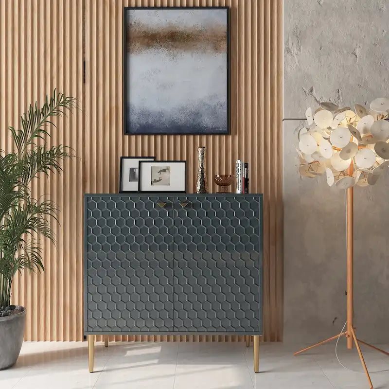 Aufbewahrungsschrank mit 2 Türen, verstellbarem Einlegeboden und goldfarbenen Metallbeinen, modernes Sideboard