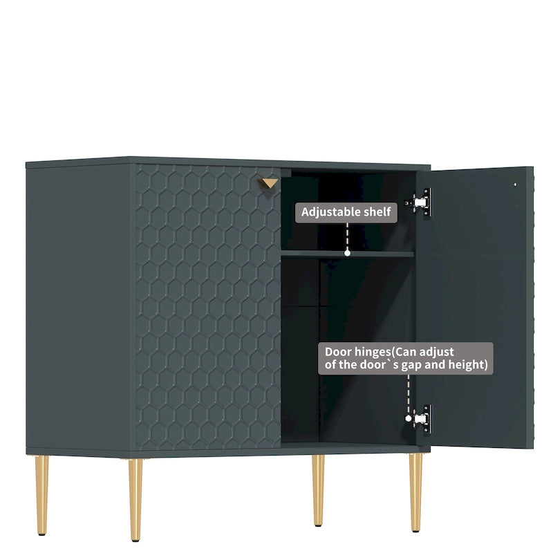 Aufbewahrungsschrank mit 2 Türen, verstellbarem Einlegeboden und goldfarbenen Metallbeinen, modernes Sideboard
