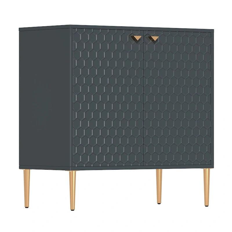 Aufbewahrungsschrank mit 2 Türen, verstellbarem Einlegeboden und goldfarbenen Metallbeinen, modernes Sideboard