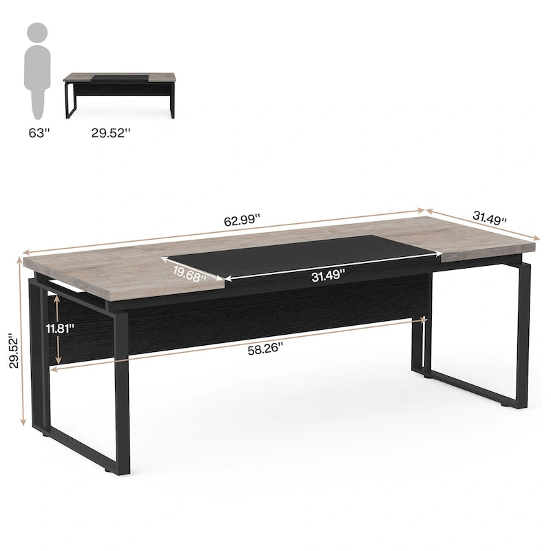 Bureau d’ordinateur moderne de direction de 63 pouces, bureau de 5 pieds de large pour télétravail