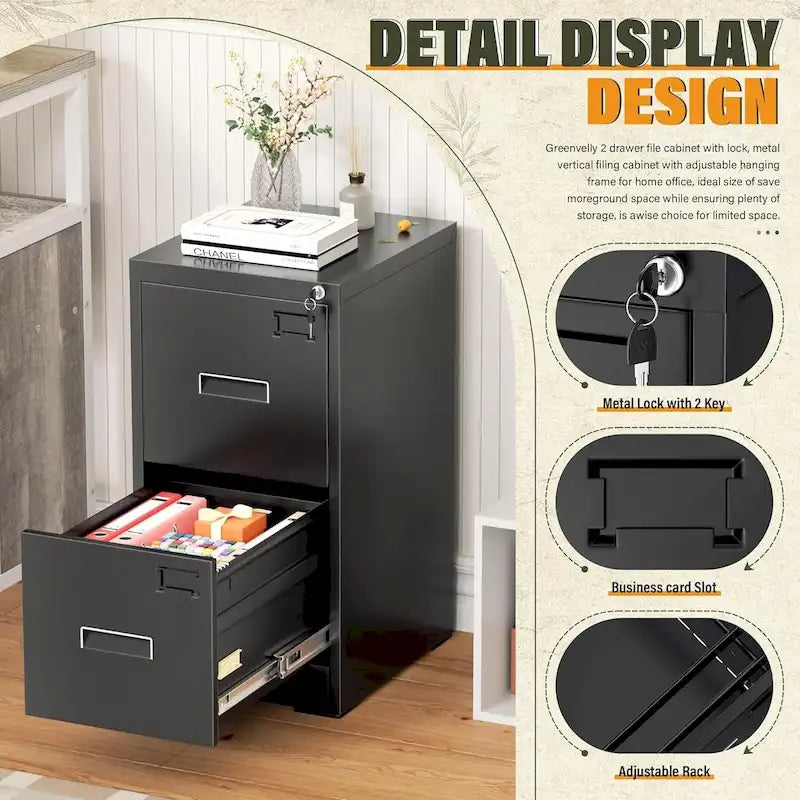 Schedario verticale a 2 cassetti con serratura per ufficio domestico