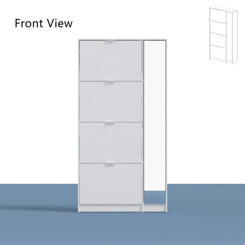 White Shoe Cabinet with Mirror Slim Entryway Storage Organizer