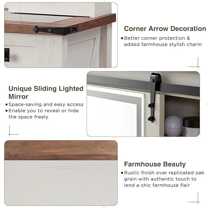 Coiffeuse de style maison de campagne avec miroir et tabouret rembourré