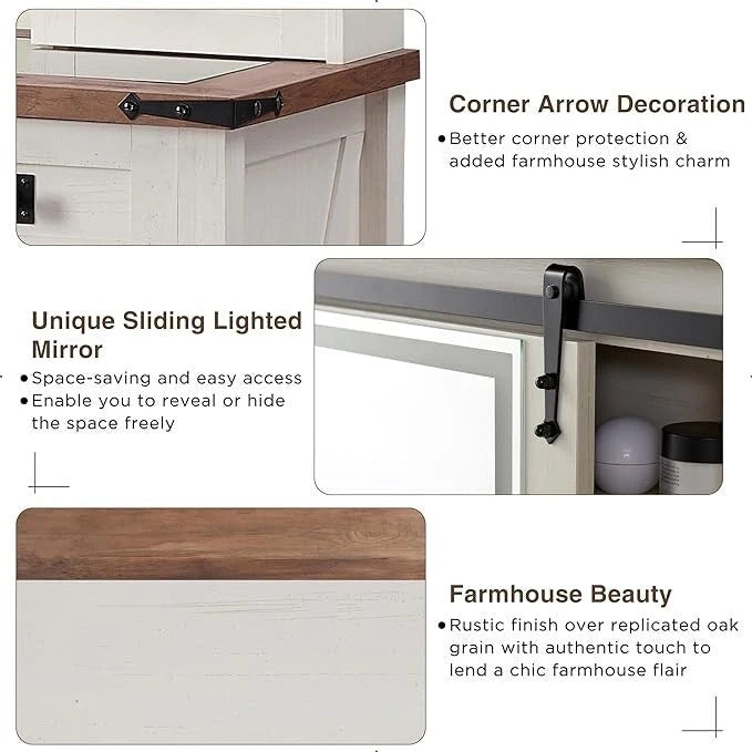 Coiffeuse de style maison de campagne avec miroir et tabouret rembourré