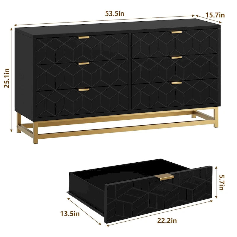 Kommode fürs Schlafzimmer, große Kommode mit Schubladen und Stauraum, 53.5"
