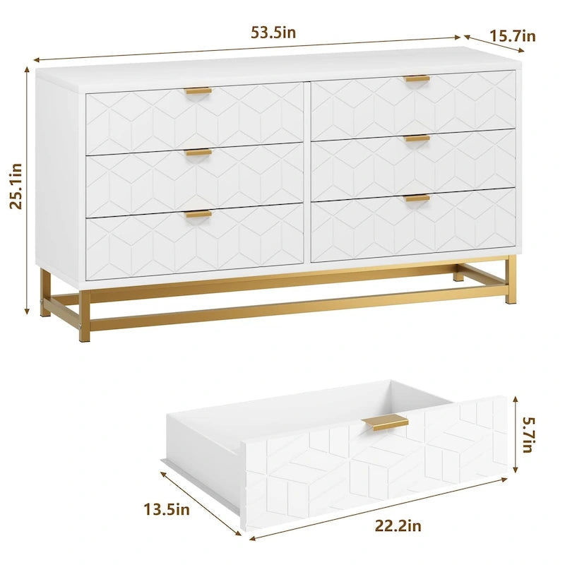 Kommode fürs Schlafzimmer, große Kommode mit Schubladen und Stauraum, 53.5"