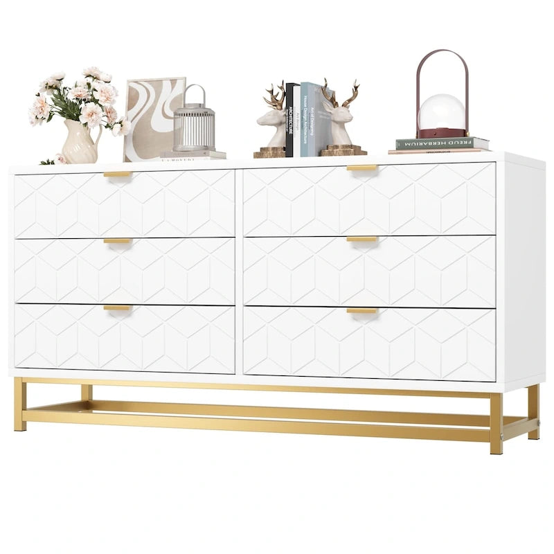 Kommode fürs Schlafzimmer, große Kommode mit Schubladen und Stauraum, 53.5"