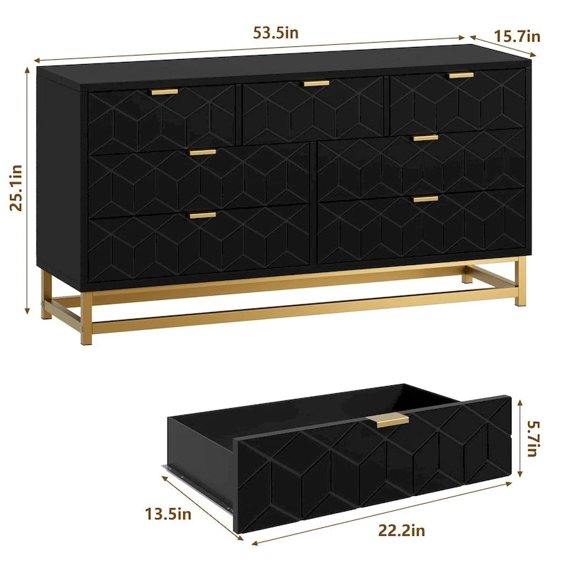 Kommode fürs Schlafzimmer, große Kommode mit Schubladen und Stauraum, 53.5"