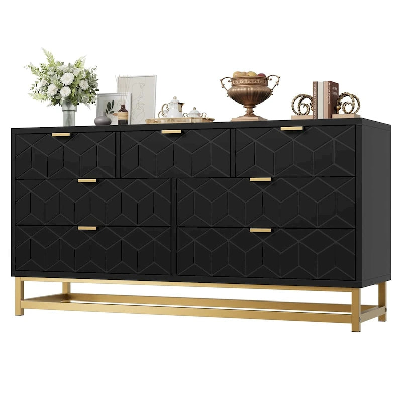 Kommode fürs Schlafzimmer, große Kommode mit Schubladen und Stauraum, 53.5"
