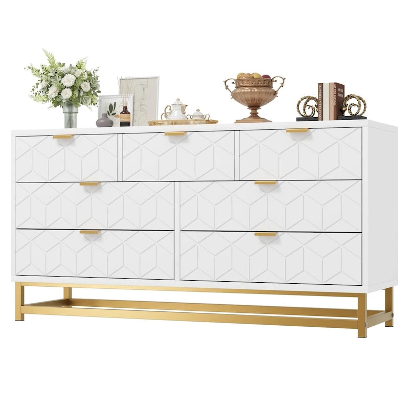 Kommode fürs Schlafzimmer, große Kommode mit Schubladen und Stauraum, 53.5"