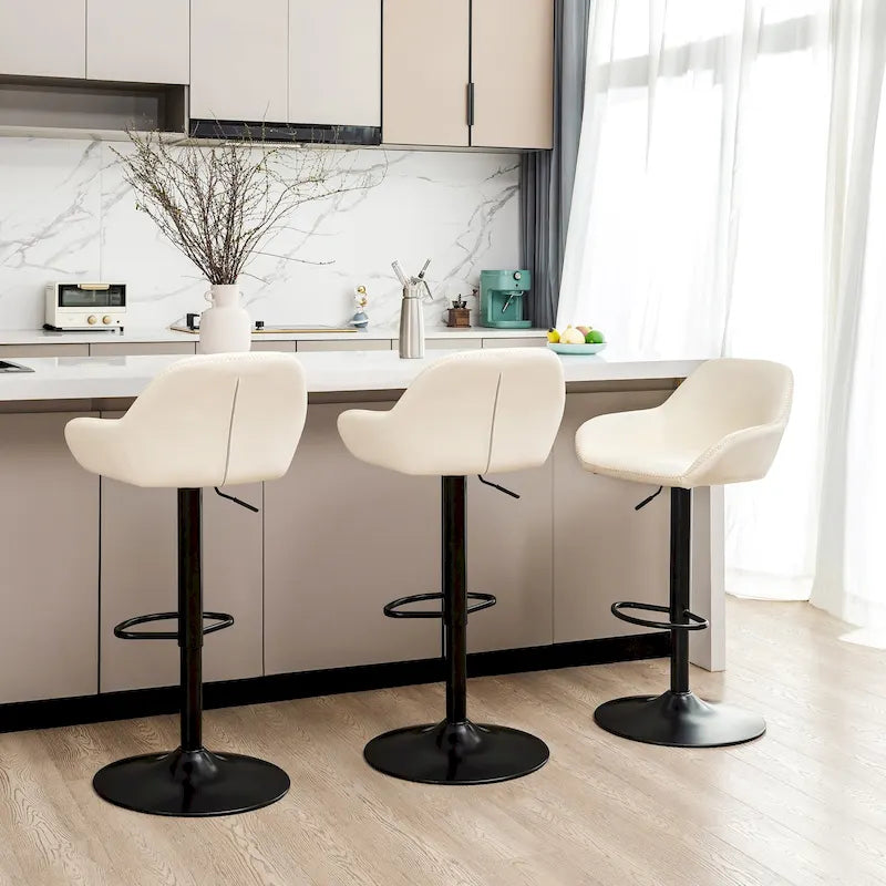 Set aus 3 verstellbaren drehbaren Barhockern im Mid-Century-Stil aus Kunstleder