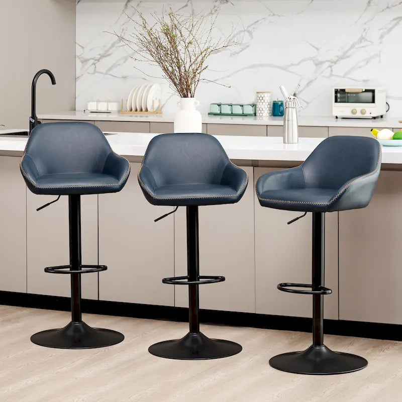 Set aus 3 verstellbaren drehbaren Barhockern im Mid-Century-Stil aus Kunstleder