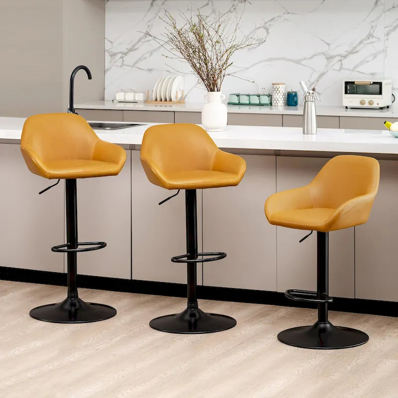 Set aus 3 verstellbaren drehbaren Barhockern im Mid-Century-Stil aus Kunstleder