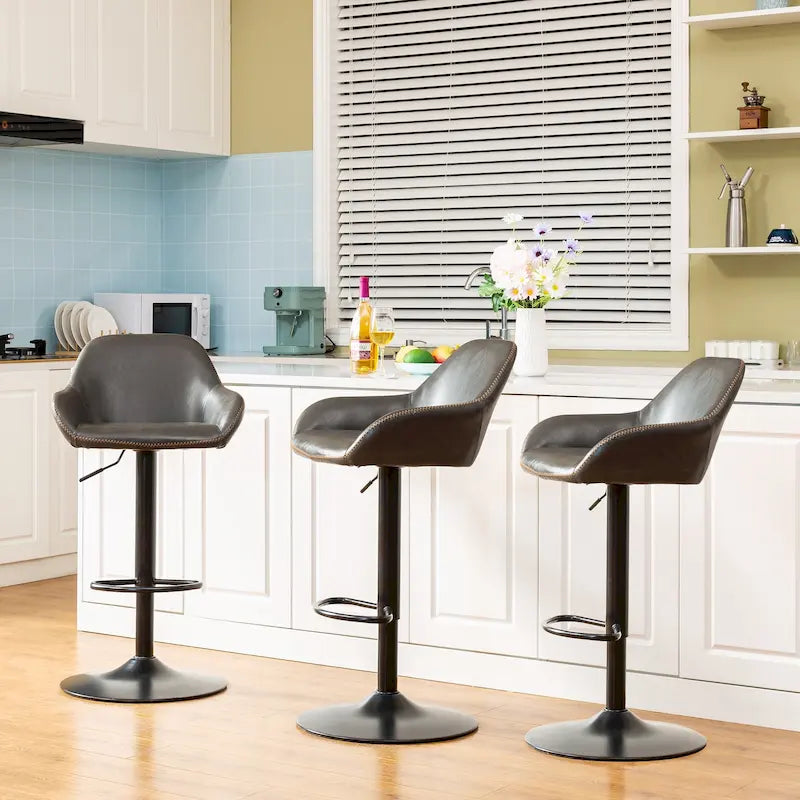 Set aus 3 verstellbaren drehbaren Barhockern im Mid-Century-Stil aus Kunstleder