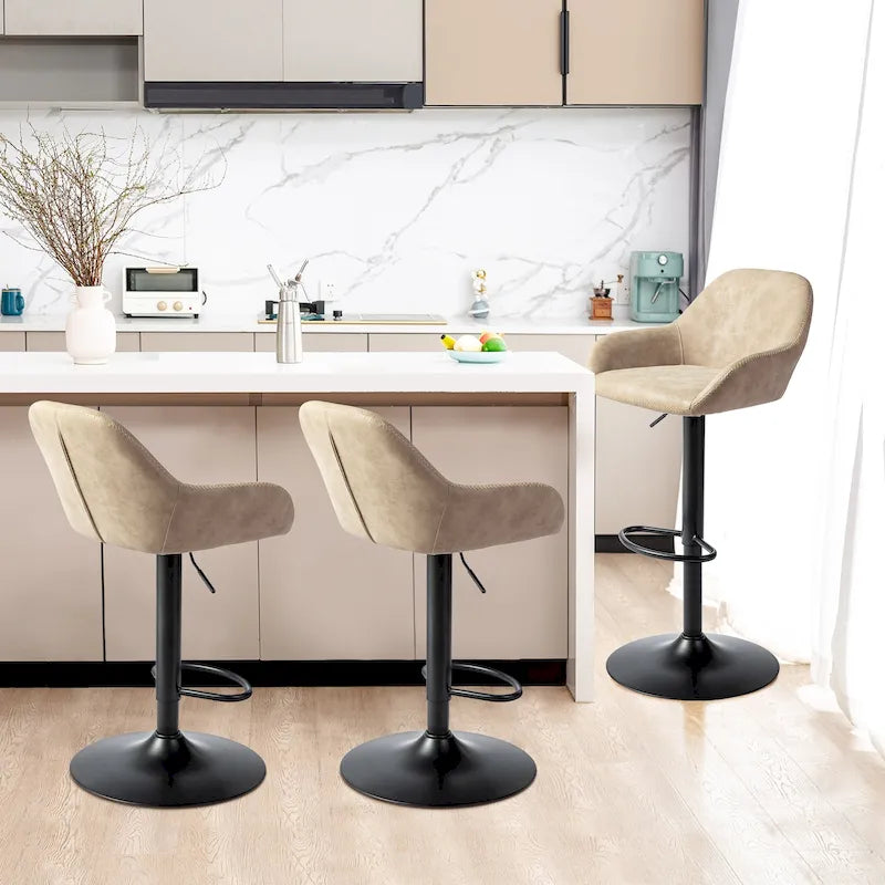 Set aus 3 verstellbaren drehbaren Barhockern im Mid-Century-Stil aus Kunstleder
