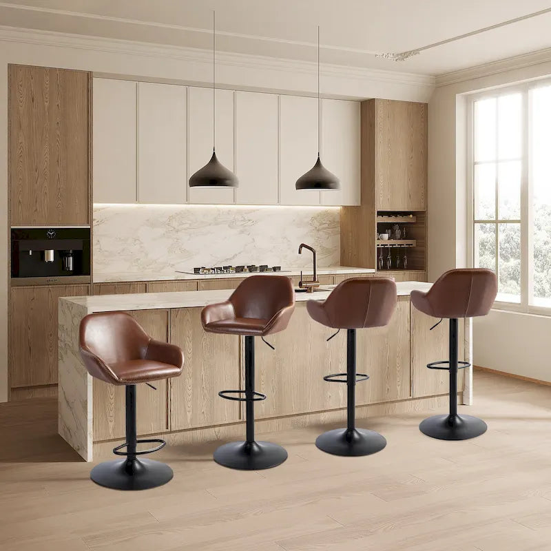 Set aus 3 verstellbaren drehbaren Barhockern im Mid-Century-Stil aus Kunstleder