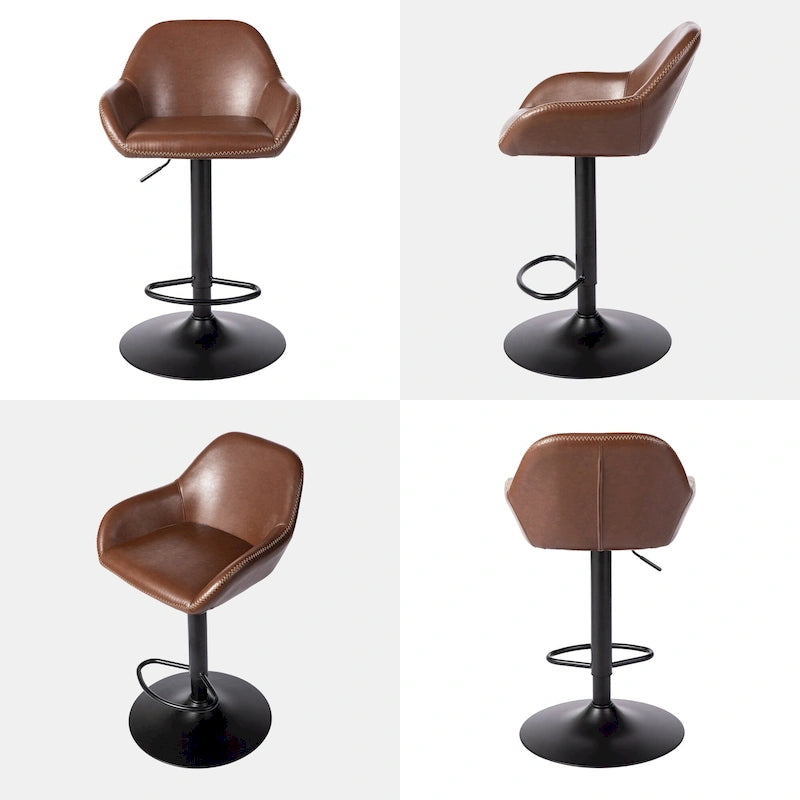 Set aus 3 verstellbaren drehbaren Barhockern im Mid-Century-Stil aus Kunstleder