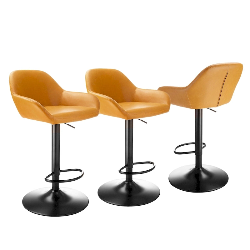 Set aus 3 verstellbaren drehbaren Barhockern im Mid-Century-Stil aus Kunstleder