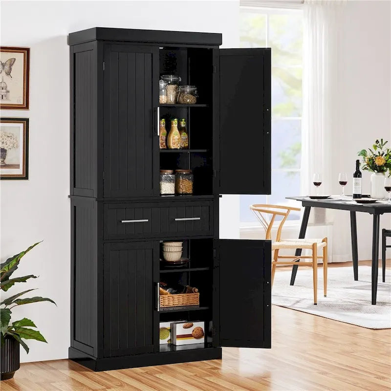 Wooden Kitchen Pantry Storage Cabinet with Doors and Shelves