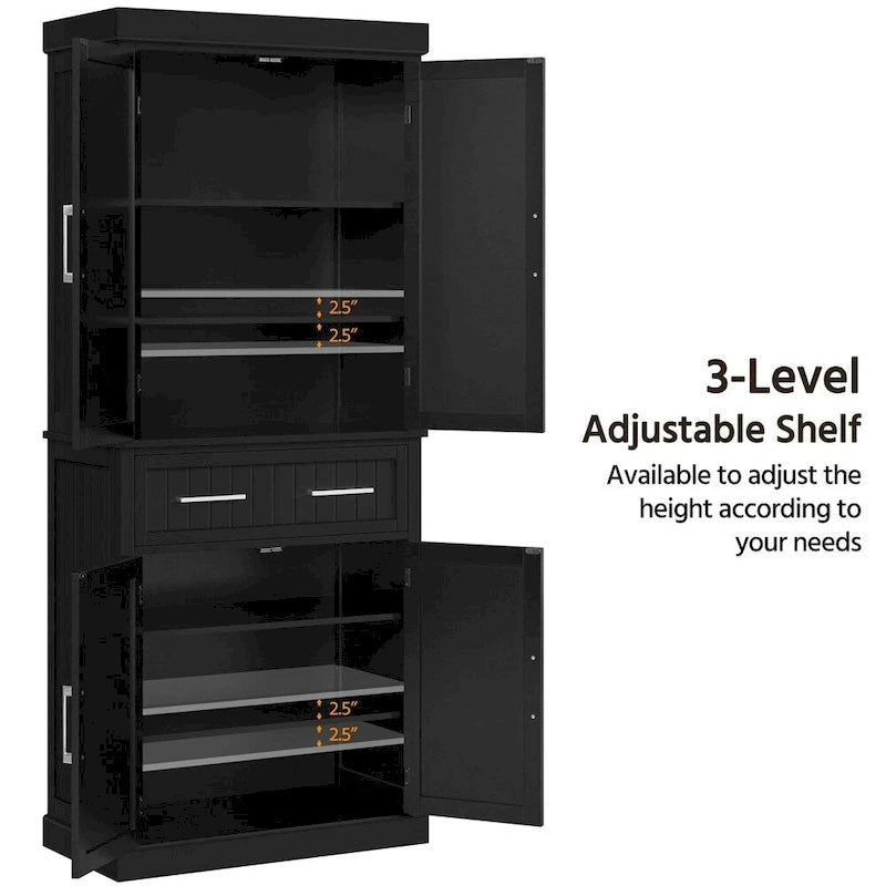 Wooden Kitchen Pantry Storage Cabinet with Doors and Shelves