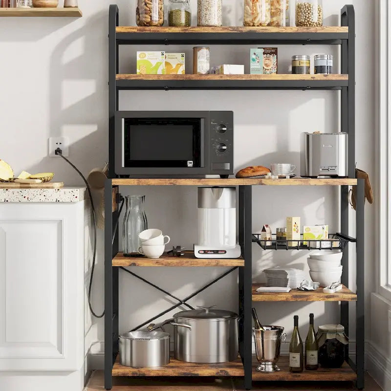 Scaffale da cucina per panificatori con presa elettrica e cestino in filo metallico