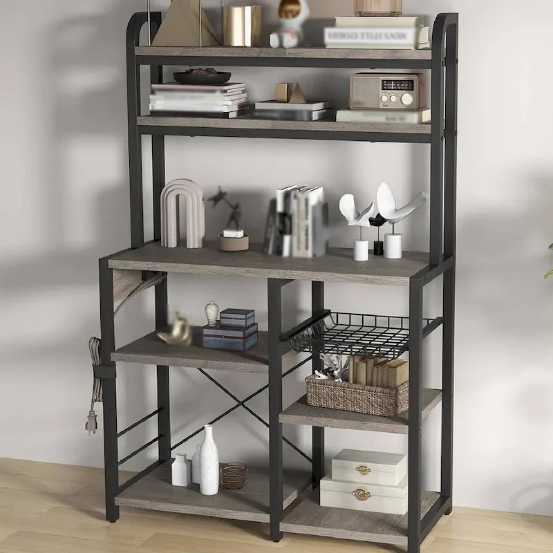 Scaffale da cucina per panificatori con presa elettrica e cestino in filo metallico