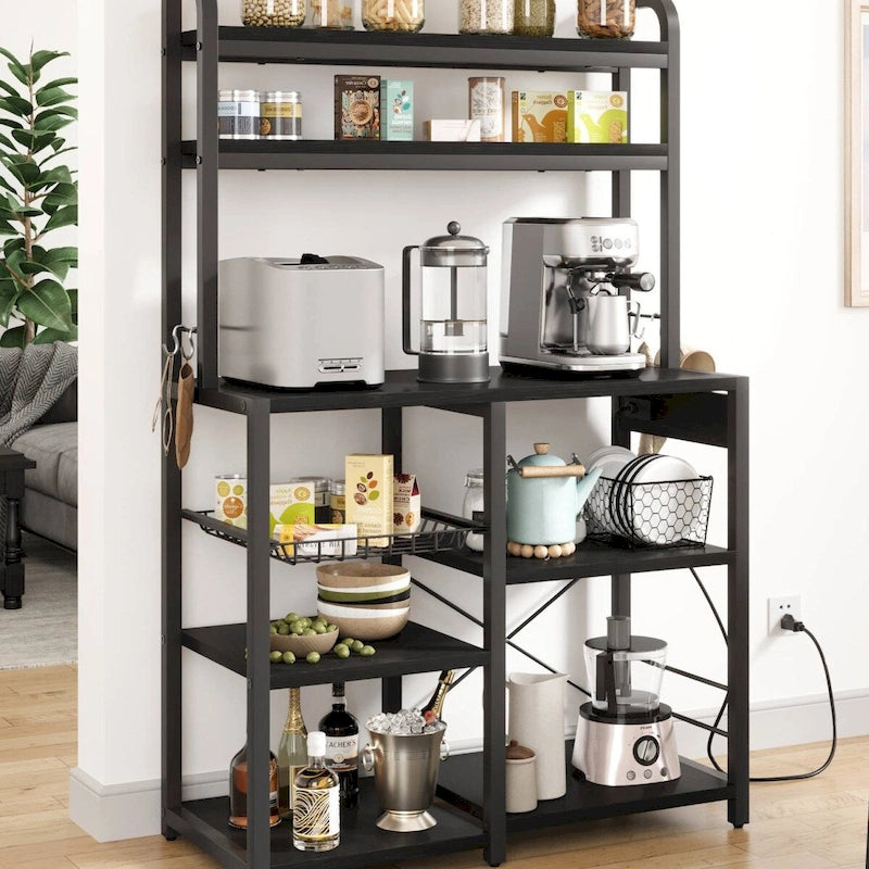 Scaffale da cucina per panificatori con presa elettrica e cestino in filo metallico