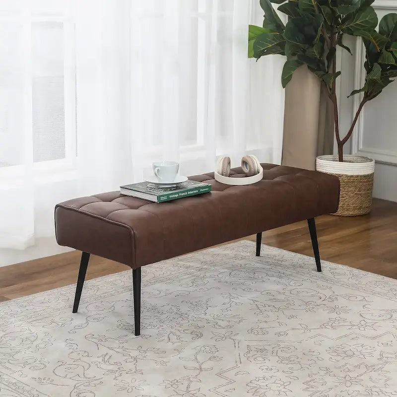 Poefbank van 41 inch met gecapitonneerd imitatieleer voor de woonkamer