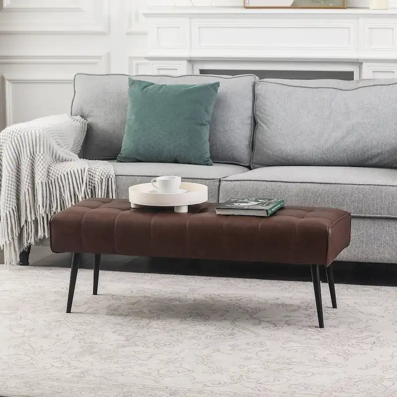 Poefbank van 41 inch met gecapitonneerd imitatieleer voor de woonkamer