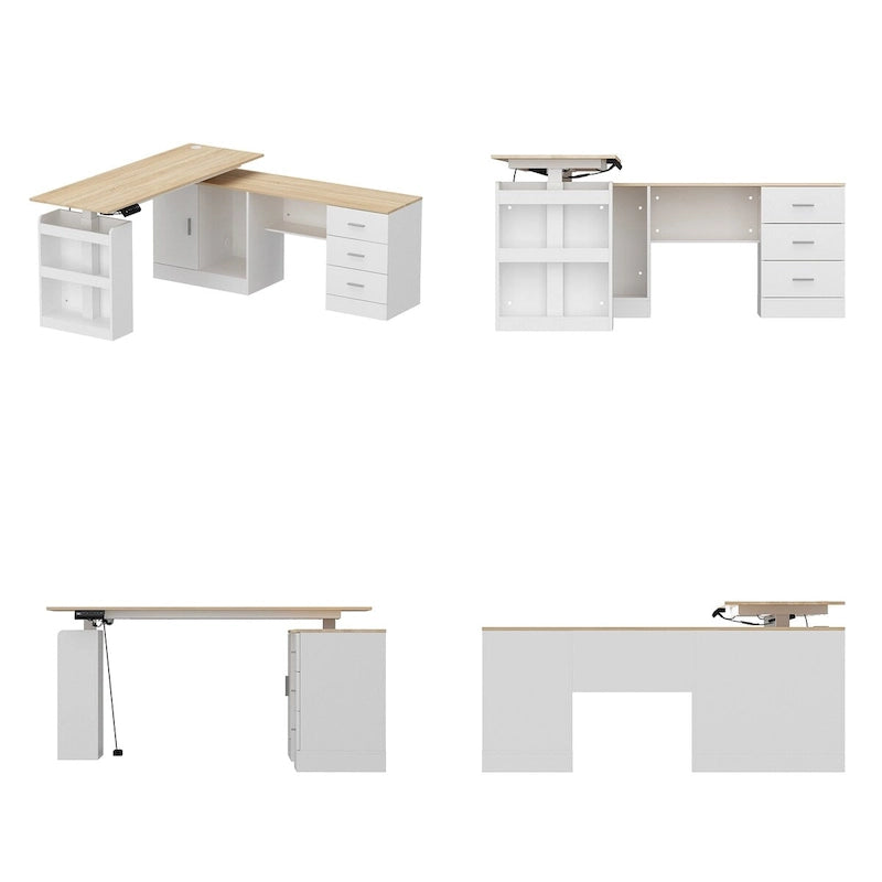 Bureau assis-debout de 63 pouces à hauteur réglable avec tiroirs de rangement
