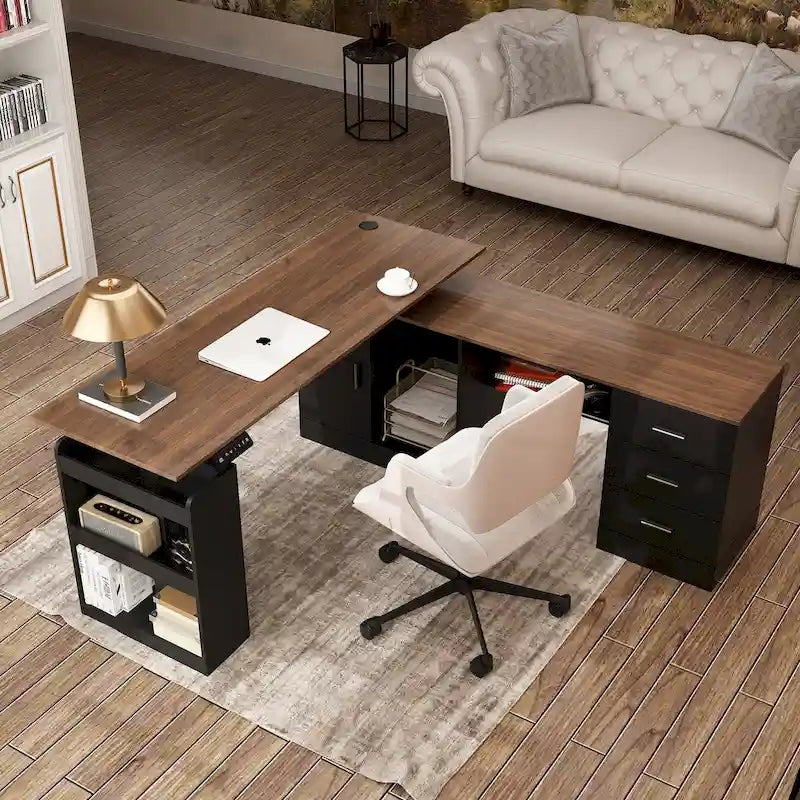 Bureau assis-debout de 63 pouces à hauteur réglable avec tiroirs de rangement