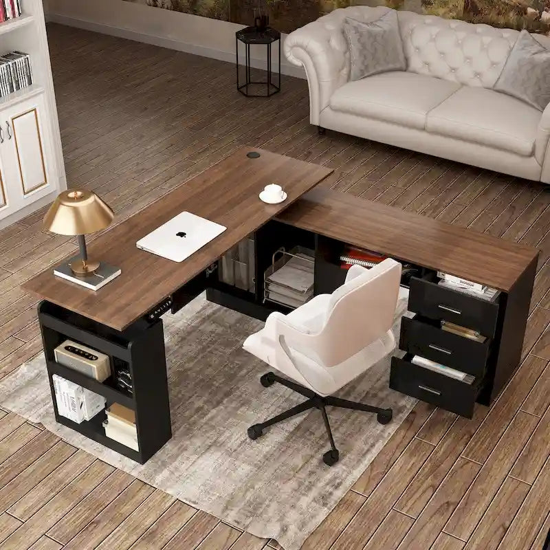 Bureau assis-debout de 63 pouces à hauteur réglable avec tiroirs de rangement