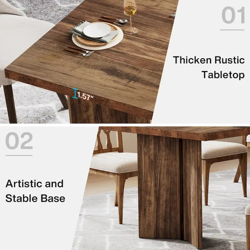 Tavolo da pranzo rettangolare in legno stile fattoria per cucina e sala da pranzo