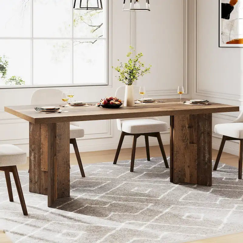 Tavolo da pranzo rettangolare in legno stile fattoria per cucina e sala da pranzo