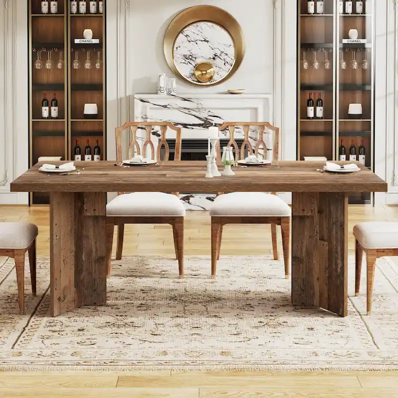 Tavolo da pranzo rettangolare in legno stile fattoria per cucina e sala da pranzo