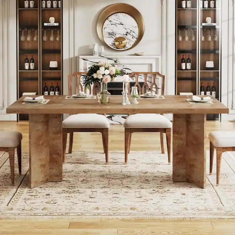 Tavolo da pranzo rettangolare in legno stile fattoria per cucina e sala da pranzo