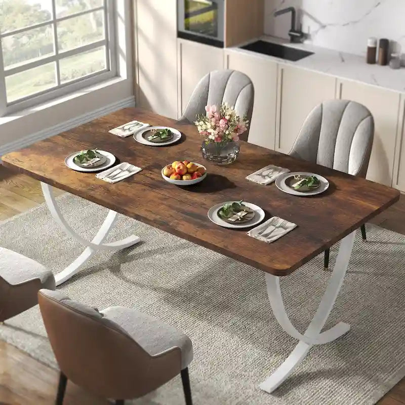 Table à manger rectangulaire de 63 pouces pour 4 à 6 personnes, avec plateau imitation marbre et pieds en métal doré
