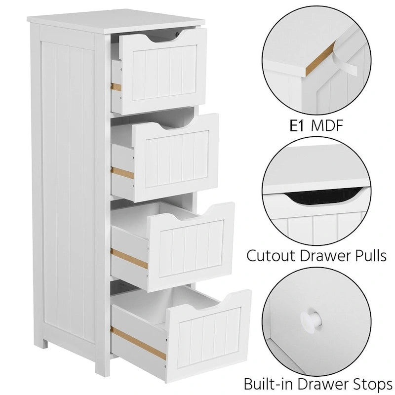 Slim Bathroom Floor Cabinet with 4 Drawers and Storage