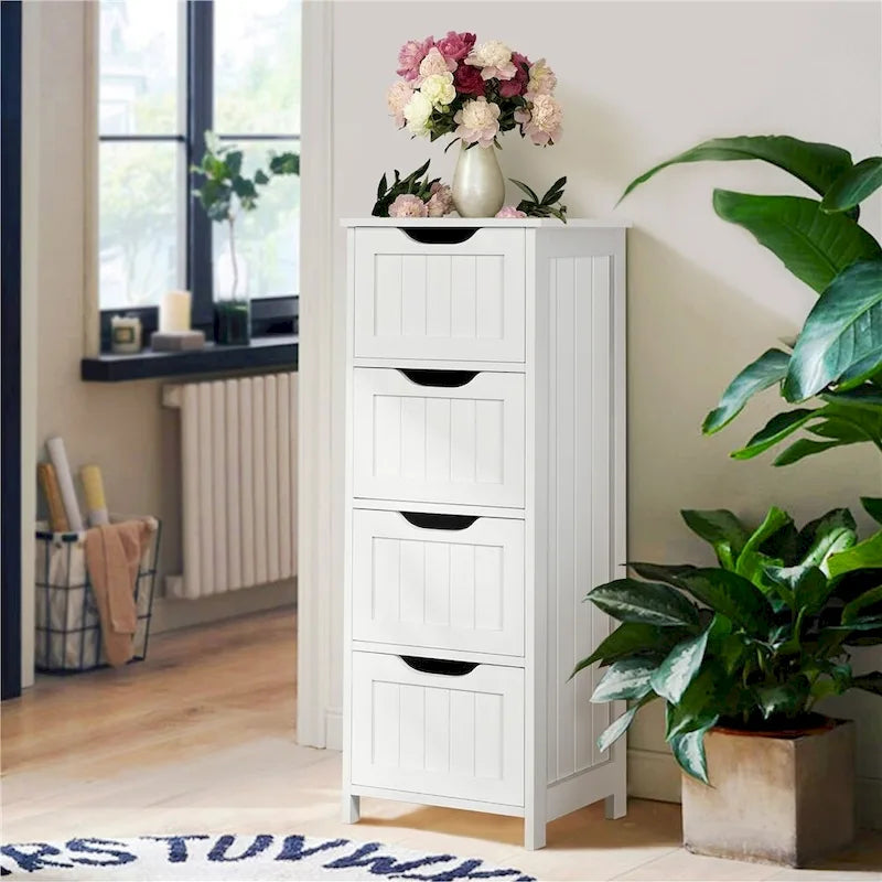 Slim Bathroom Floor Cabinet with 4 Drawers and Storage